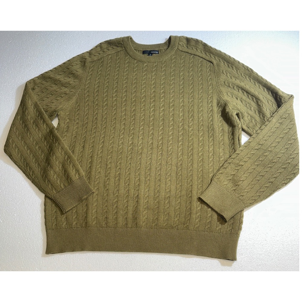 Hawker Rye Mens Olive Green Cable Knit Crew Neck Sweater XL 77MS326SF